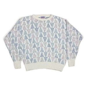 Vintage 80s Boston Harbour Geometric Pastel Knit Sweater MADE IN USA Sz Medium